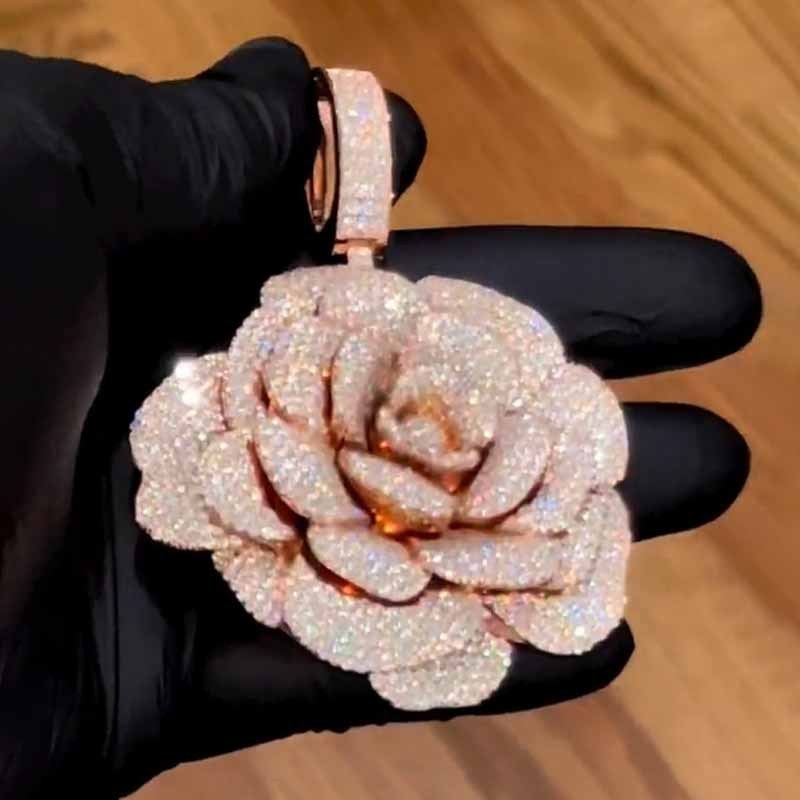 Moissanite Three-dimensional Layered Rose Flower Pendant