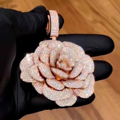 Moissanite Three-dimensional Layered Rose Flower Pendant