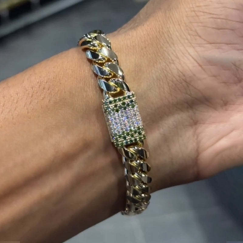 12mm Moissanite Classic Glossy Colored Buttons Cuban Bracelet