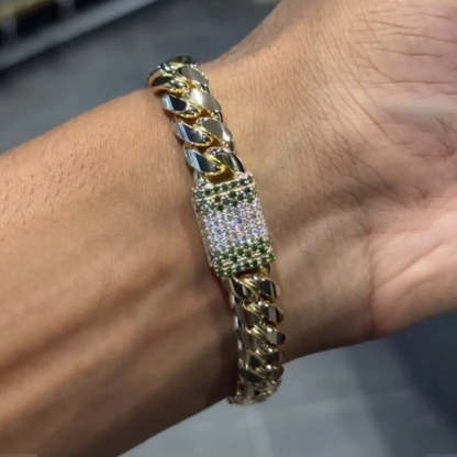 12mm Moissanite Classic Glossy Colored Buttons Cuban Bracelet