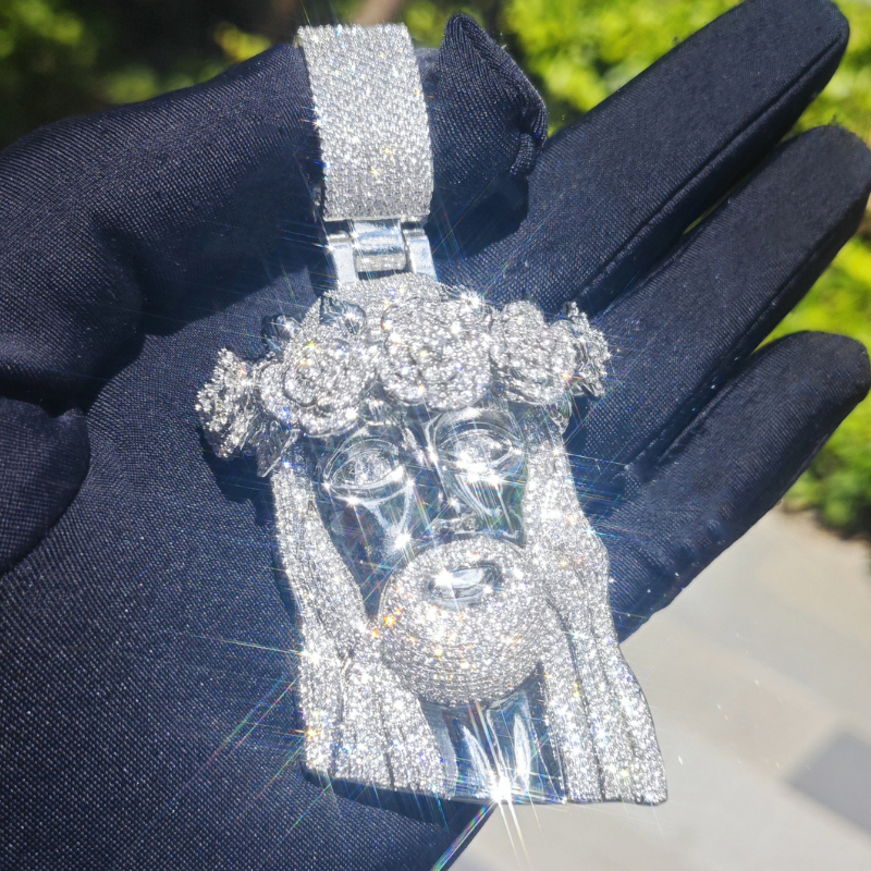 Moissanite Rose Headdress Jesus Pendant