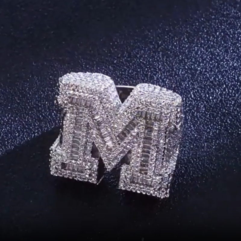 Moissanite Hip Hop M Letter Baguette Ring
