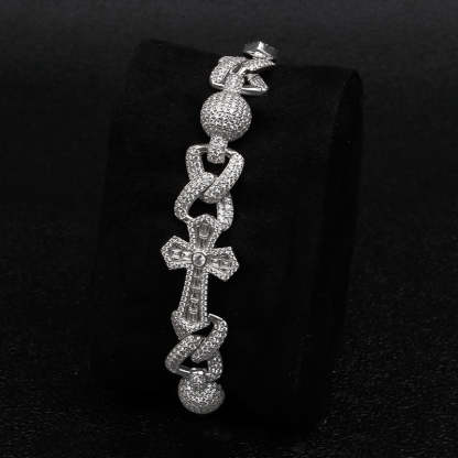 Iced Out Moissanite Cross & Round Ball Bracelet