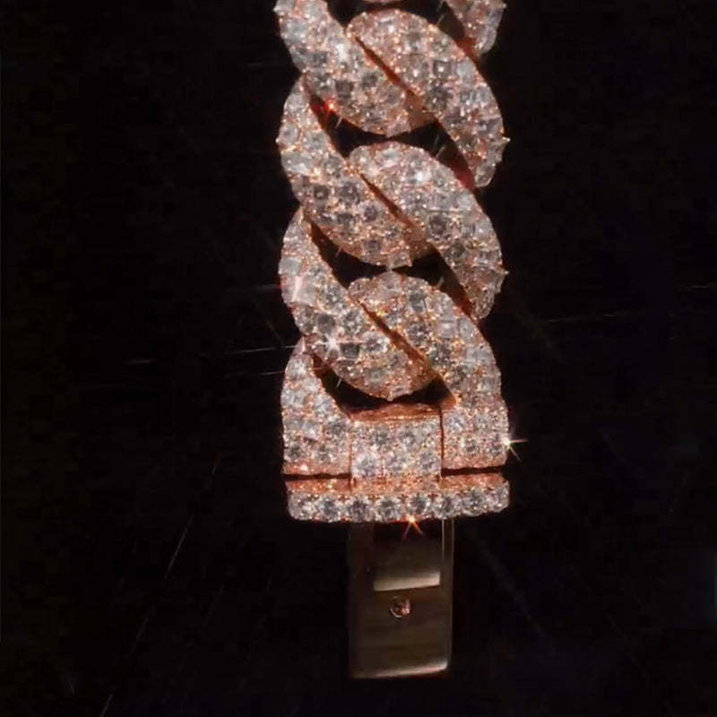 22mm Round and Carre Cut Moissanite Cuban Chain