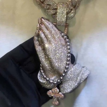 New Moissanite Praying Hands Cross Pendant