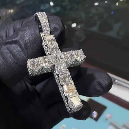 Full Pave Princess cut Moissanite Cross Pendant