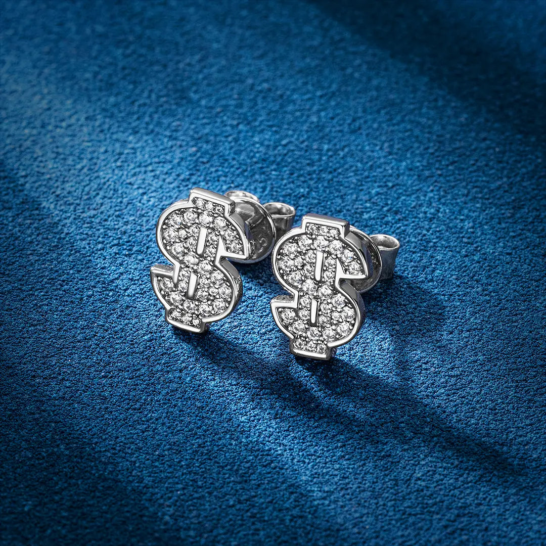 S925 Moissanite Dollar Sign Stud Earrings