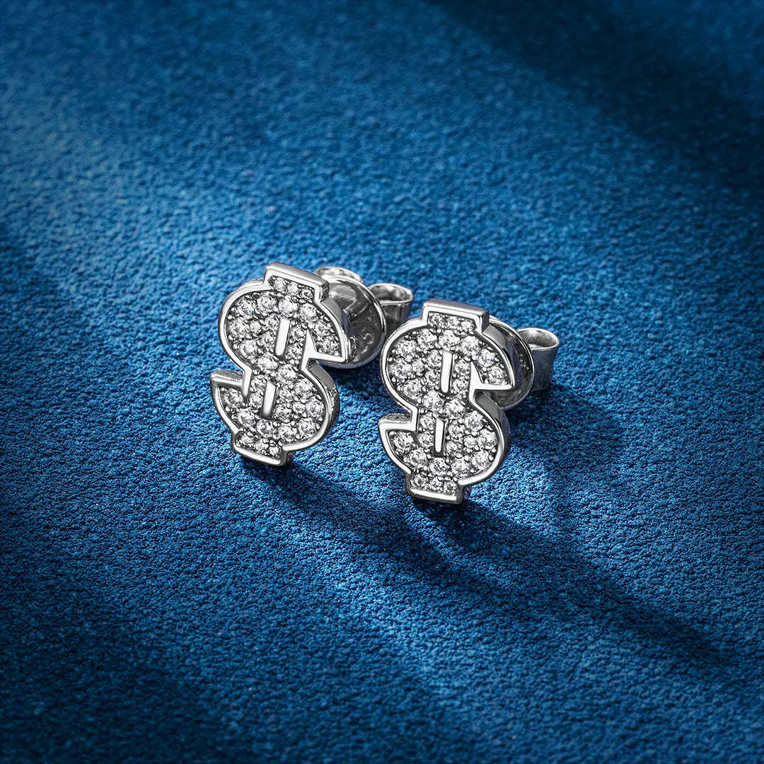 S925 Moissanite Dollar Sign Stud Earrings