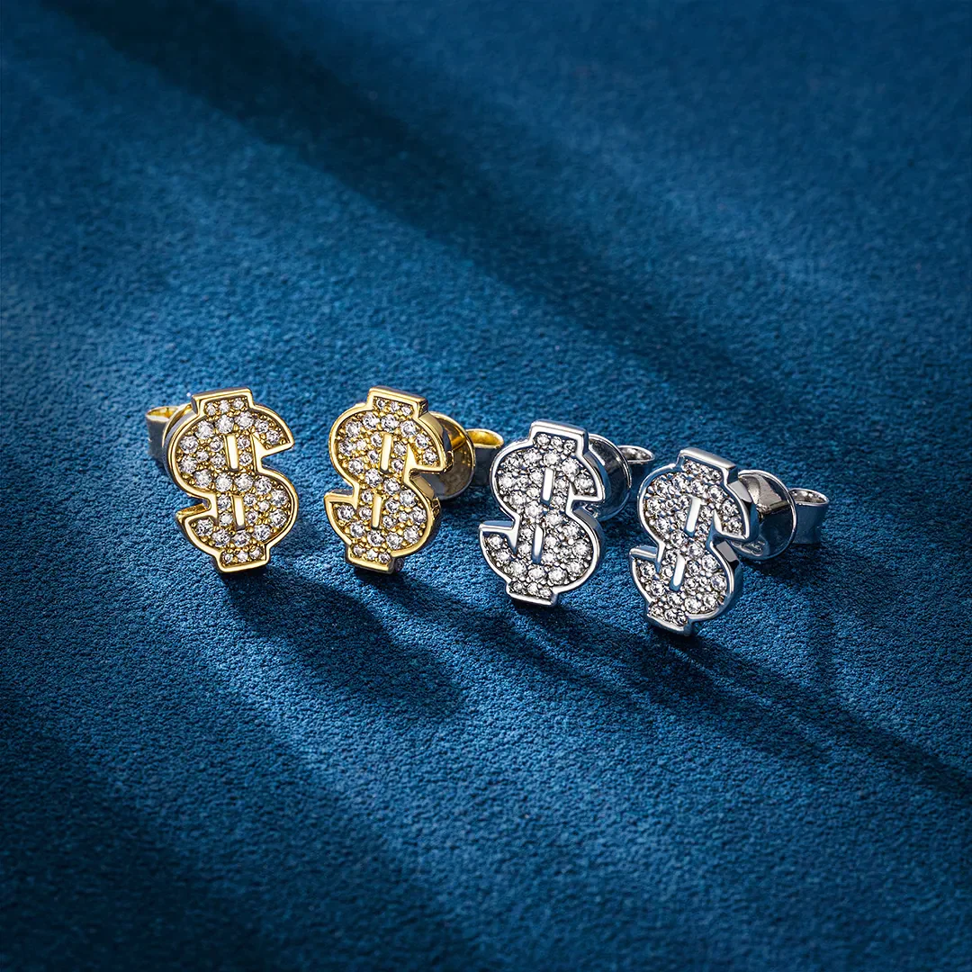 S925 Moissanite Dollar Sign Stud Earrings