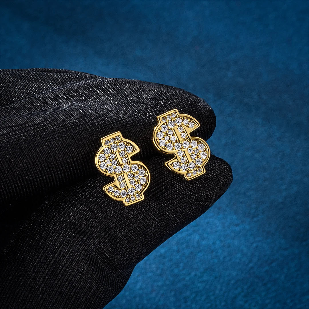 S925 Moissanite Dollar Sign Stud Earrings
