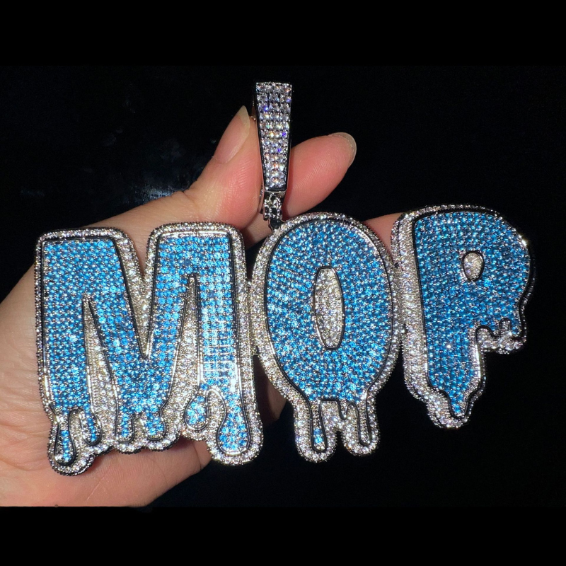 Moissanite Deep Sea Blue Water Drop Letter Customizable Pendant