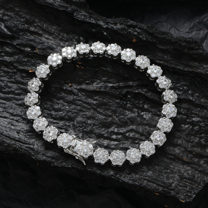 8mm Moissanite Hip Hop Floral Bracelet