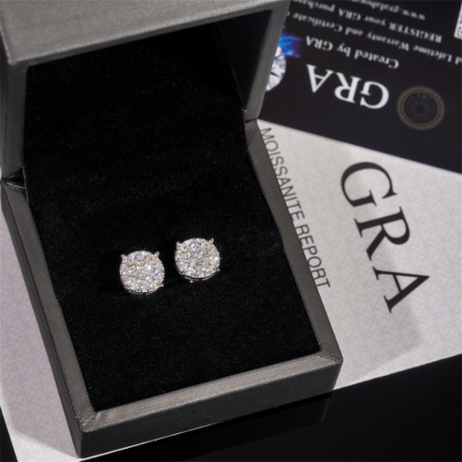 Moissanite Hip Hop Round Full Diamond Earrings