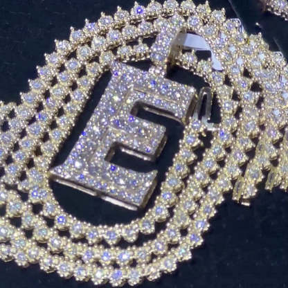 Moissanite “E” Letter Pendant Love Tennis Chain Set