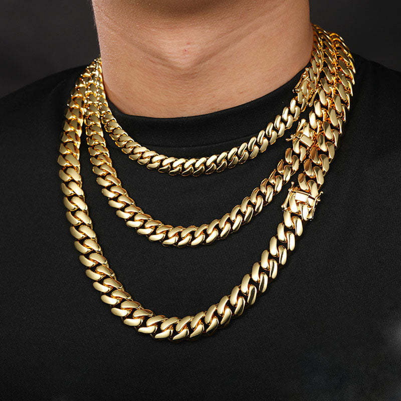 16/18/20mm Width 14K Gold Plated Glossy Large Cuban Chain