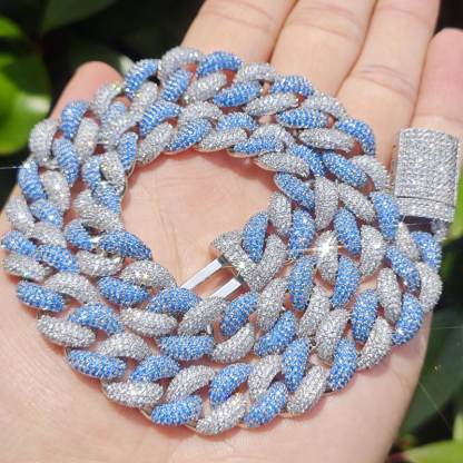 14mm Moissanite White Gold Blue Bubble Cuban Chain