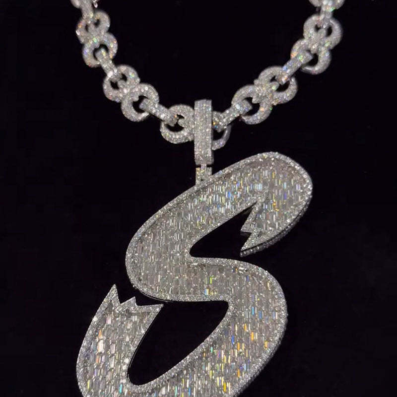 Moissanite Letter S Baguette Pendant