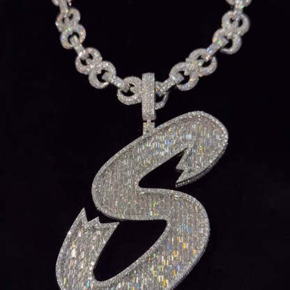Moissanite Letter S Baguette Pendant