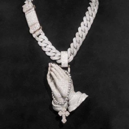 New Moissanite Praying Hands Cross Pendant