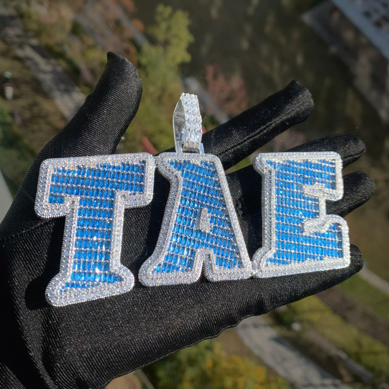 Moissanite Ocean Blue Diamond Letter Custom Pendant