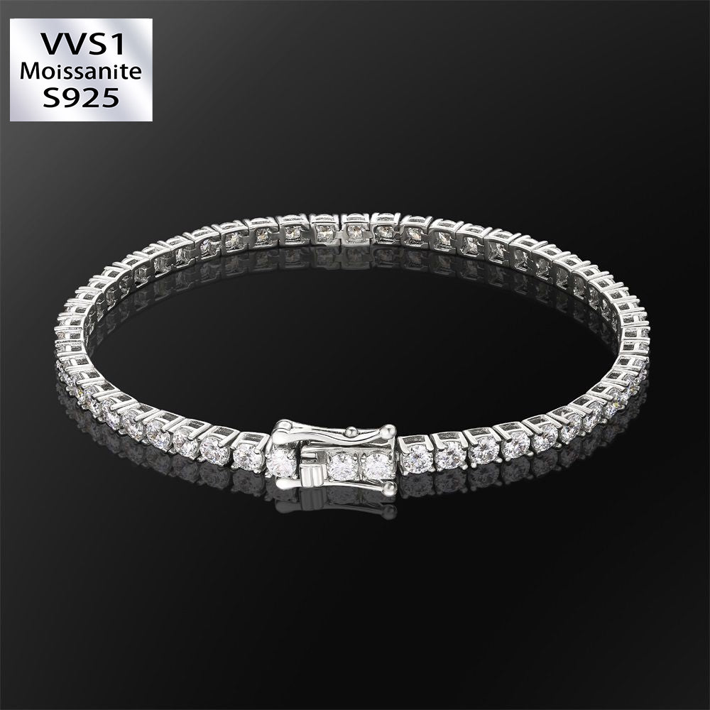 5 Carats 3mm VVS1 Moissanite White Gold Tennis Bracelet