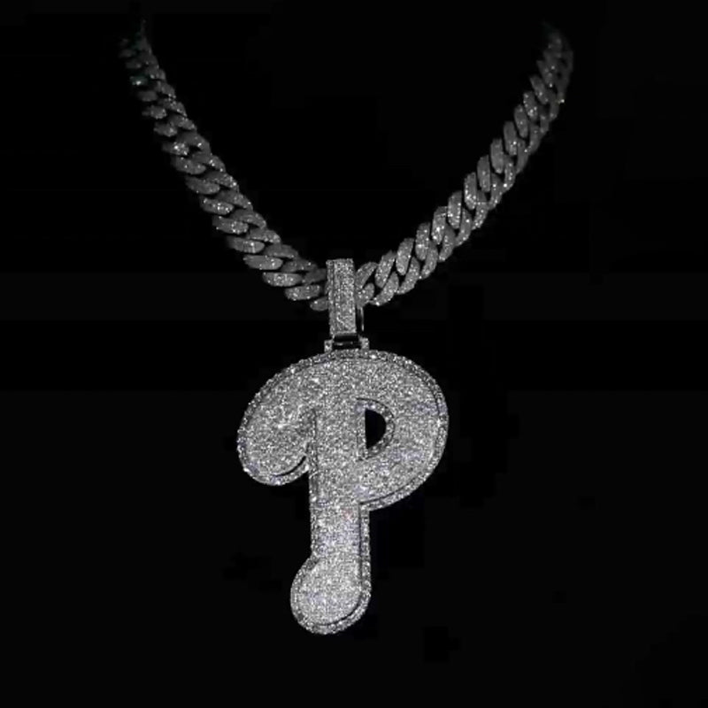 Moissanite Sparkle Letter "P" Full Diamond Pendant Chain Set