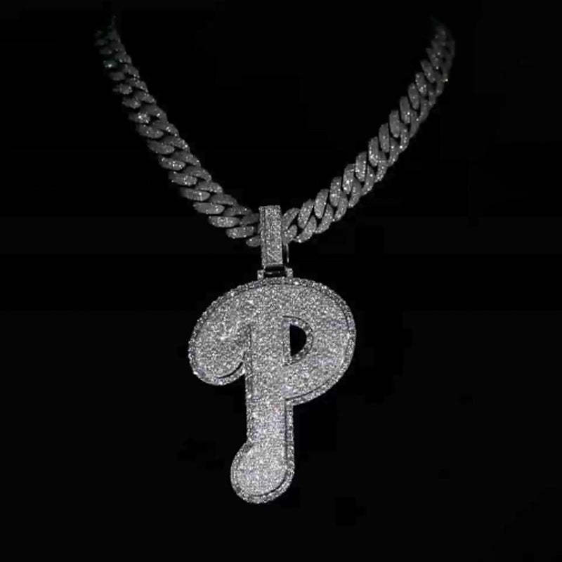 Moissanite Sparkle Letter "P" Full Diamond Pendant Chain Set