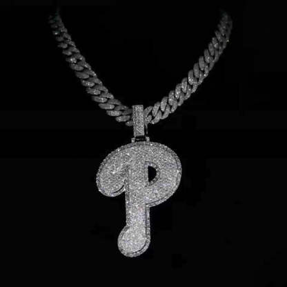 Moissanite Sparkle Letter "P" Full Diamond Pendant Chain Set