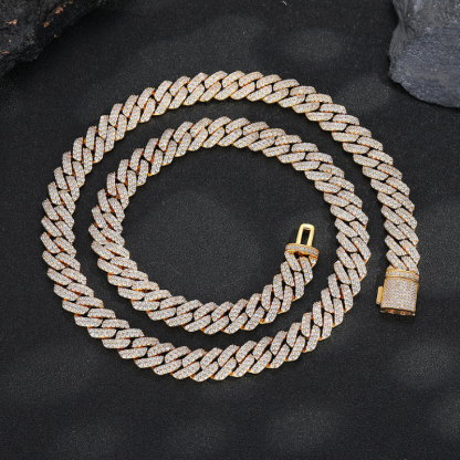 12mm Moissanite Diamond Prong Cuban Chain 18k Gold