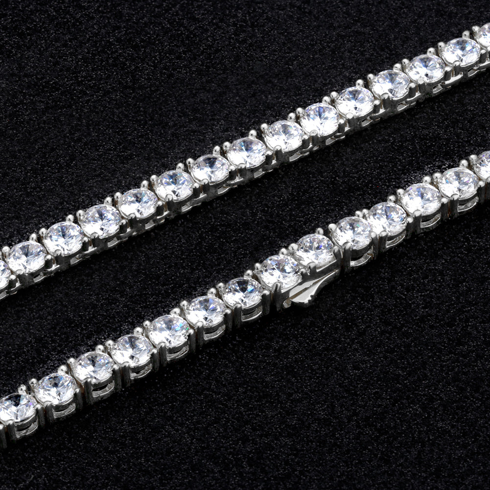 5mm White Gold CZ Diamond Mens Tennis Chain Necklace KRKC