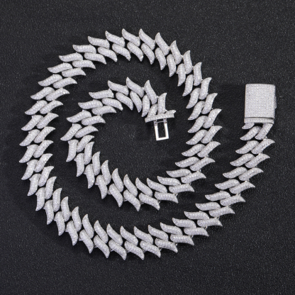 18mm Spiked Moissanite Cuban Chain White Gold