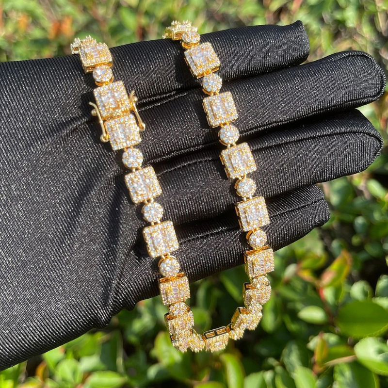 Moissanite Hip Hop Square and Round Diamond Arrangement Design Chain