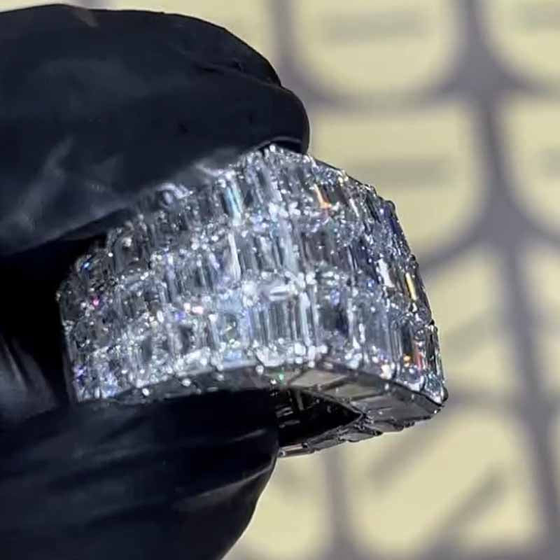 Asscher Cut Men's Chandelier Moissanite Ring