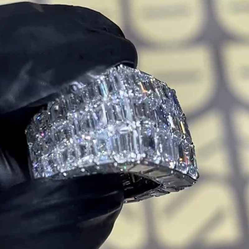 Asscher Cut Men's Chandelier Moissanite Ring