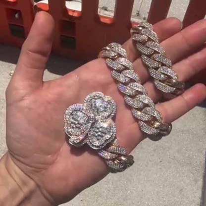 18mm Clover Design Moissanite Cuban Chain 