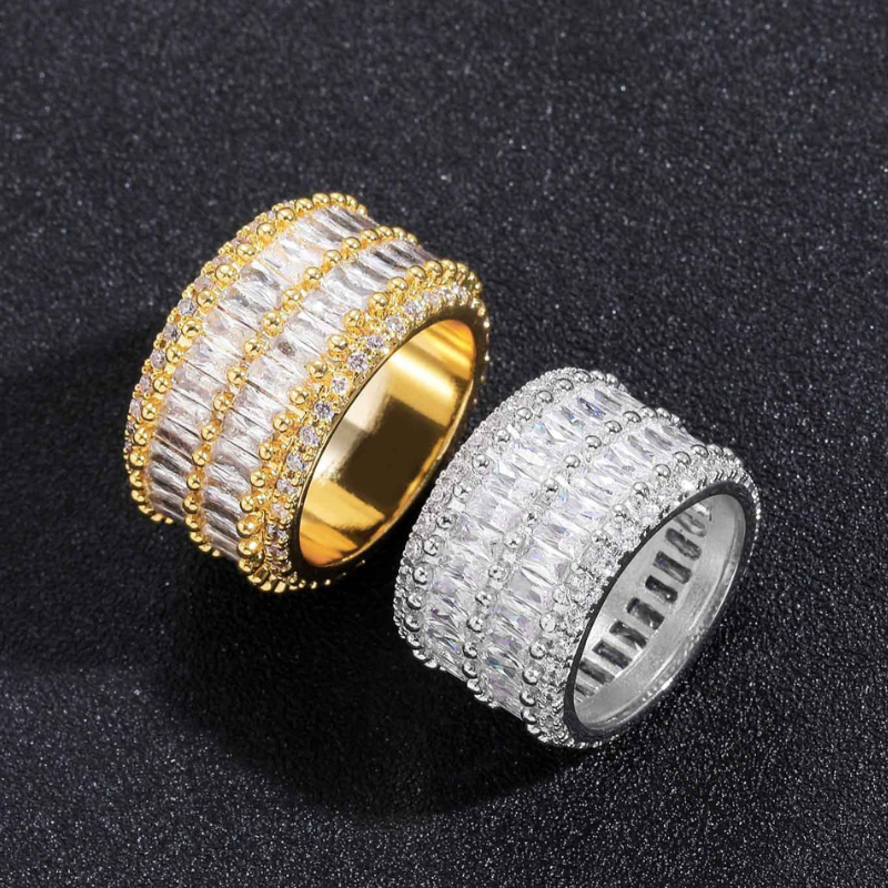 Moissanite Luxury Sparkling Hip-Hop Baguette Ring