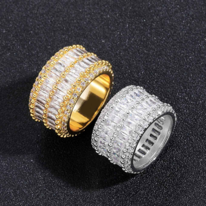 Moissanite Luxury Sparkling Hip-Hop Baguette Ring