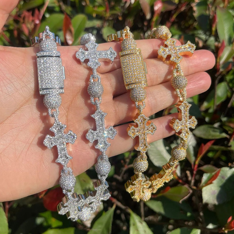 Moissanite Cross Bead Cuban Chain