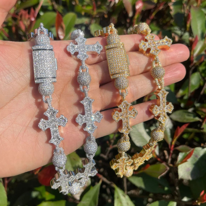 Moissanite Cross Bead Cuban Chain