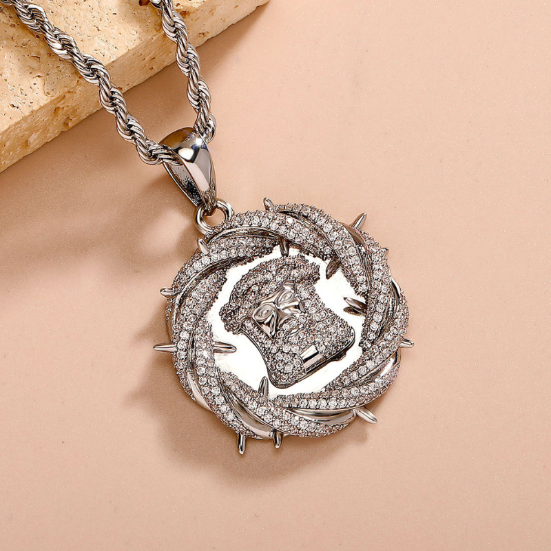 Moissanite Thorn Twist Jesus Disc Pendant