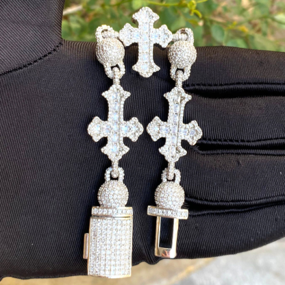 Moissanite Hip Hop Round Bead Cross Bracelet