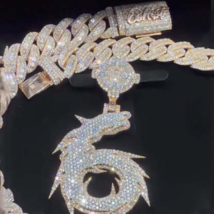 Moissanite Number 6 Pendant Set (18mm Cuban Chain)