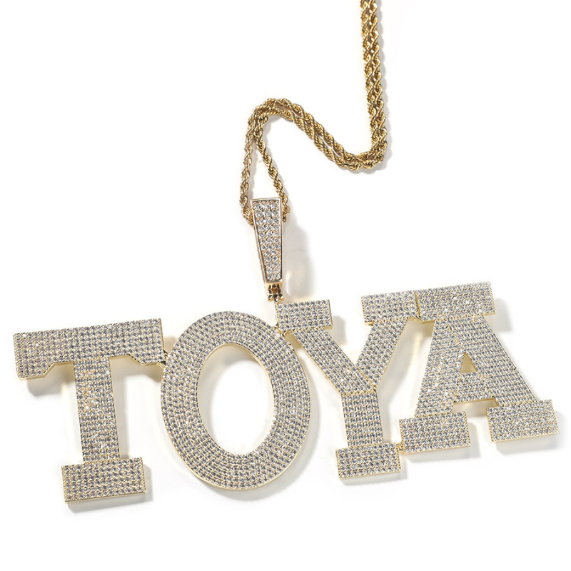 Moissanite Sparkling Six-Row Stone Large Letter Custom Pendant