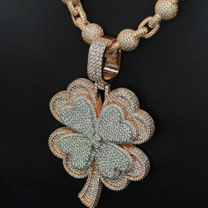 S925 Silver Moissanite Two-tone Four-leaf Clover endant