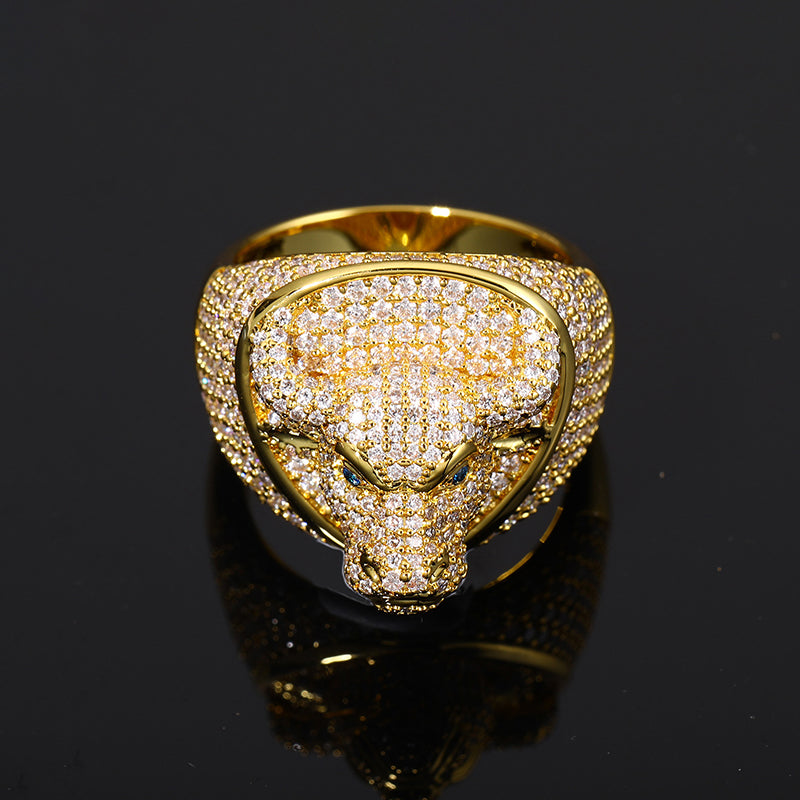 Moissanite Animal Bullhead Signet Hip Hop Ring