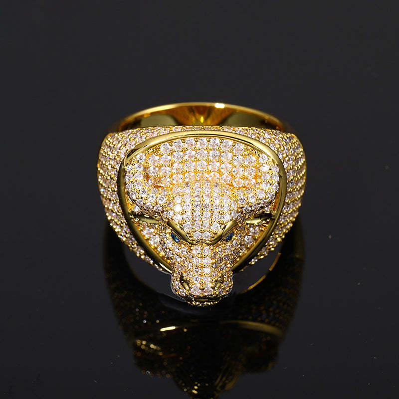 Moissanite Animal Bullhead Signet Hip Hop Ring