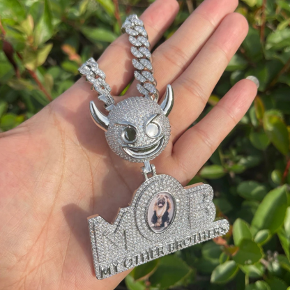 Moissanite Demon Button Personality Letter Splicing can be Customized Photo Pendant