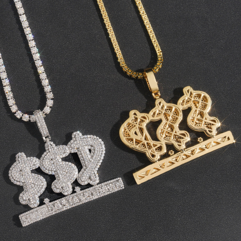 Moissanite Hip Hop Dollar Sign "SSD" Letter Pendant