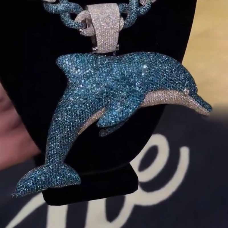 Moissanite Rare Lake Blue Dolphin Pendant