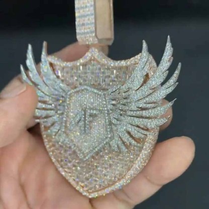 Moissanite Dream Wings Shield Pendant